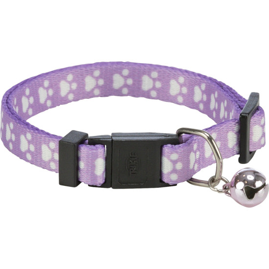 Trixie – zgardă pentru pisici, elastică, cu clopoțel, model lăbuțe, diverse culori